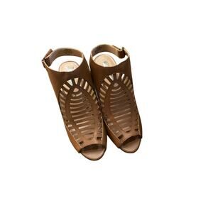 Audrey Brooke Kansas Cage Sandals Peep Toe Leather Brown Womens Size 9.5M NEW80